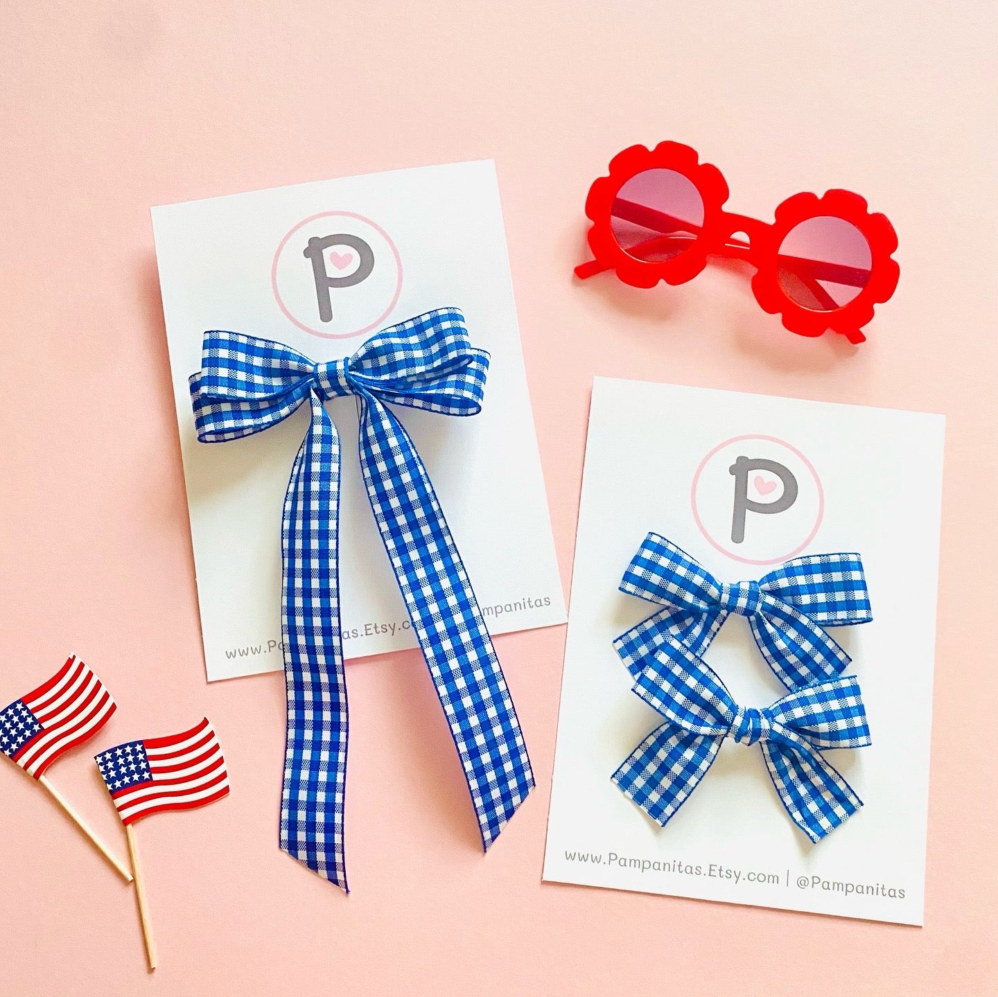 Valentina Bows - White & Blue Plaid
