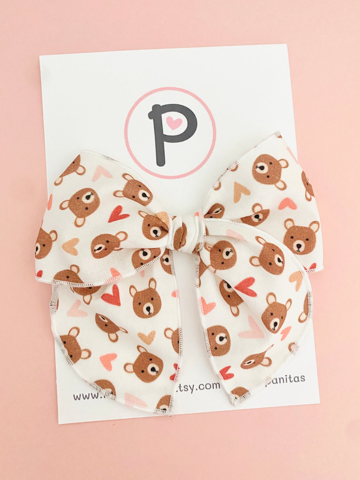 Hair Bows - Teddy Bear with little hearts Pattern
