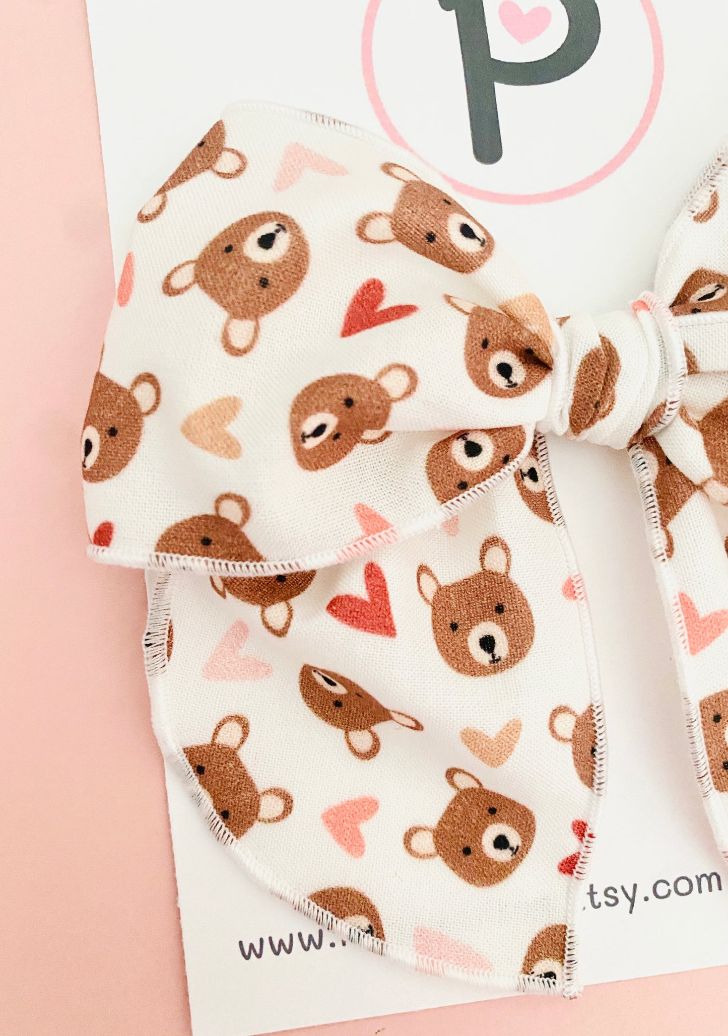 Hair Bows - Teddy Bear with little hearts Pattern