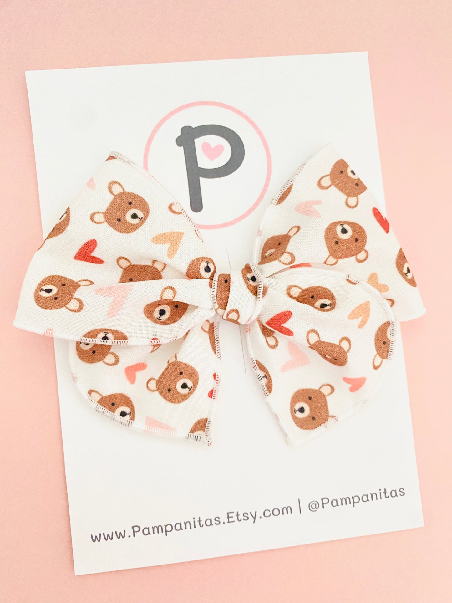 Hair Bows - Teddy Bear with little hearts Pattern