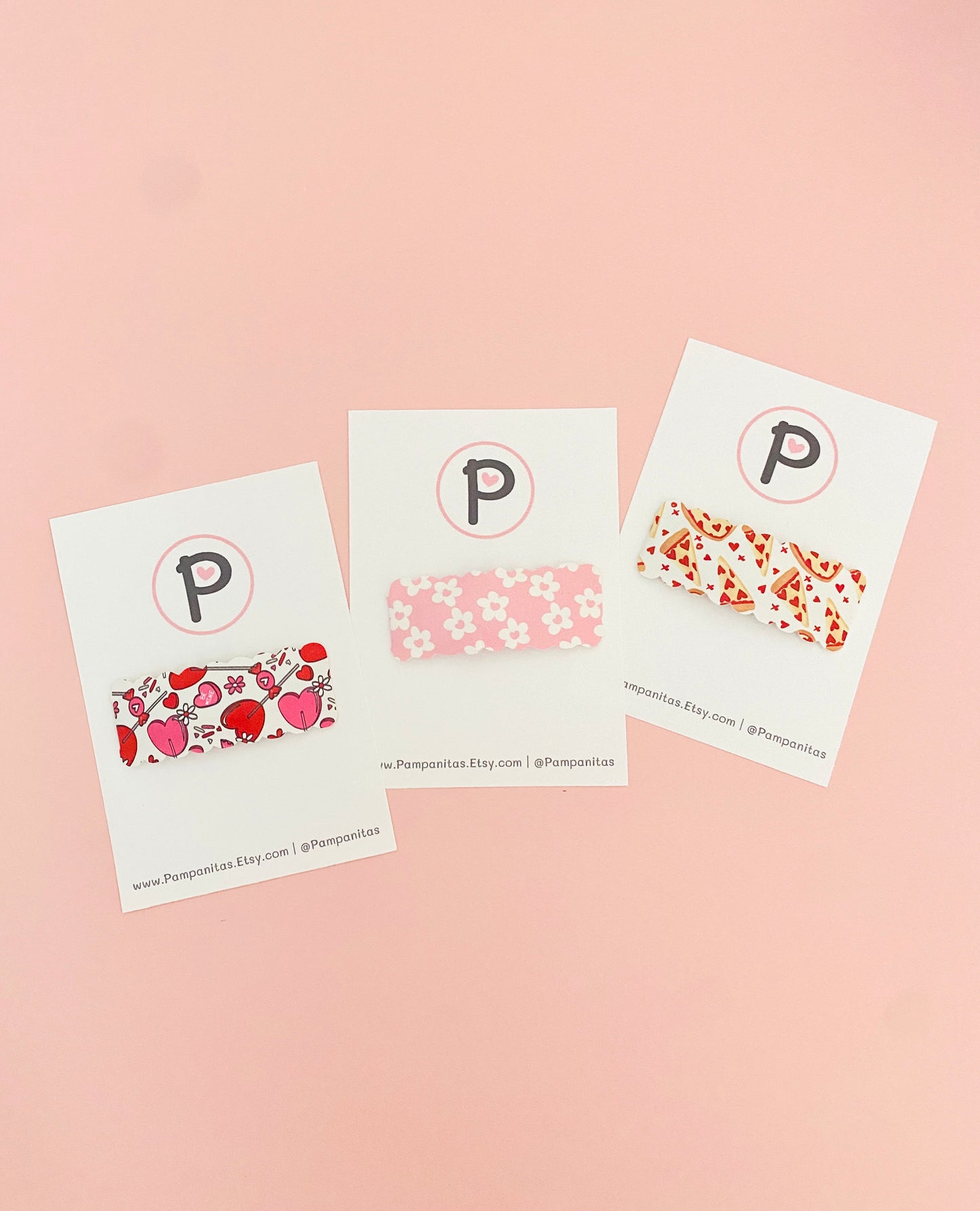 Snap Hair Clips - Valentines Pattern