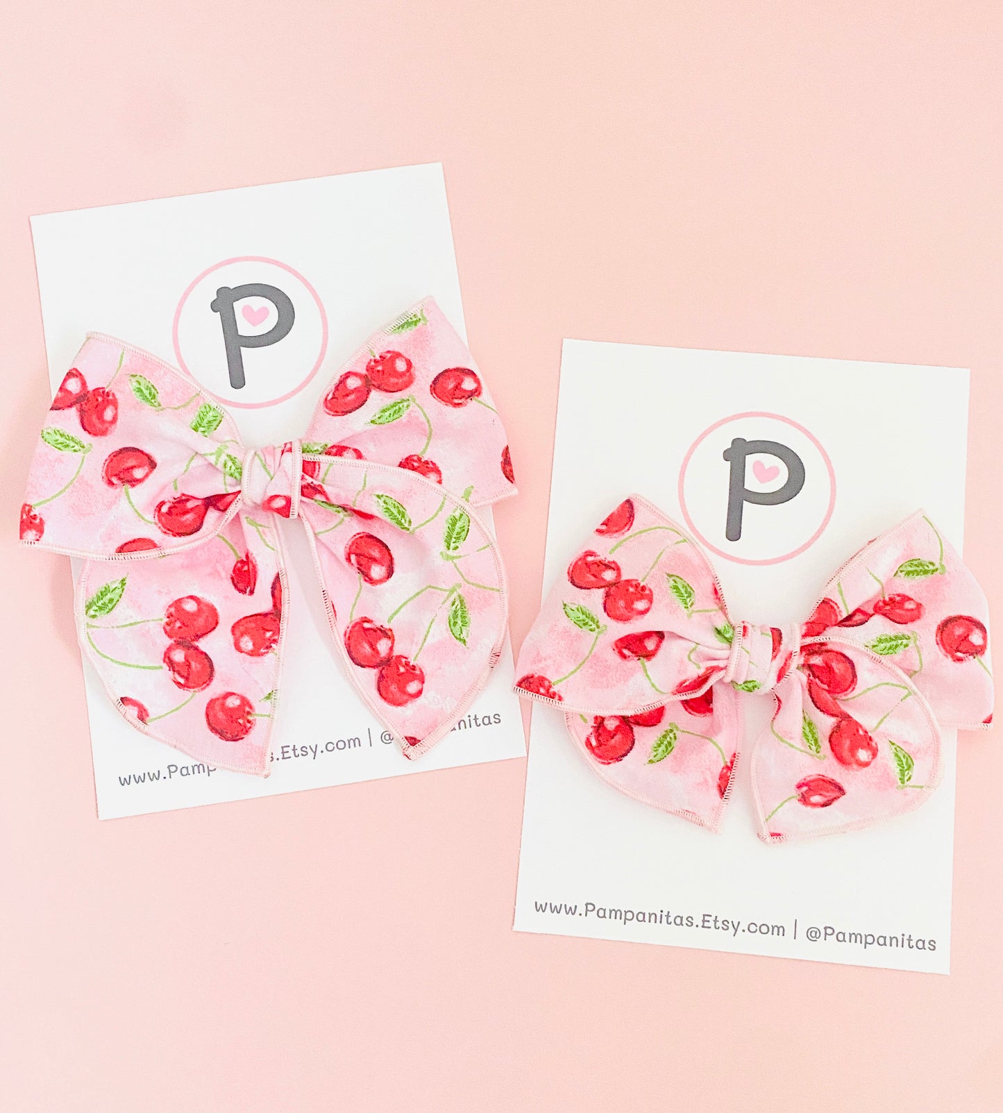 Cherries on Pink Hair Bows
