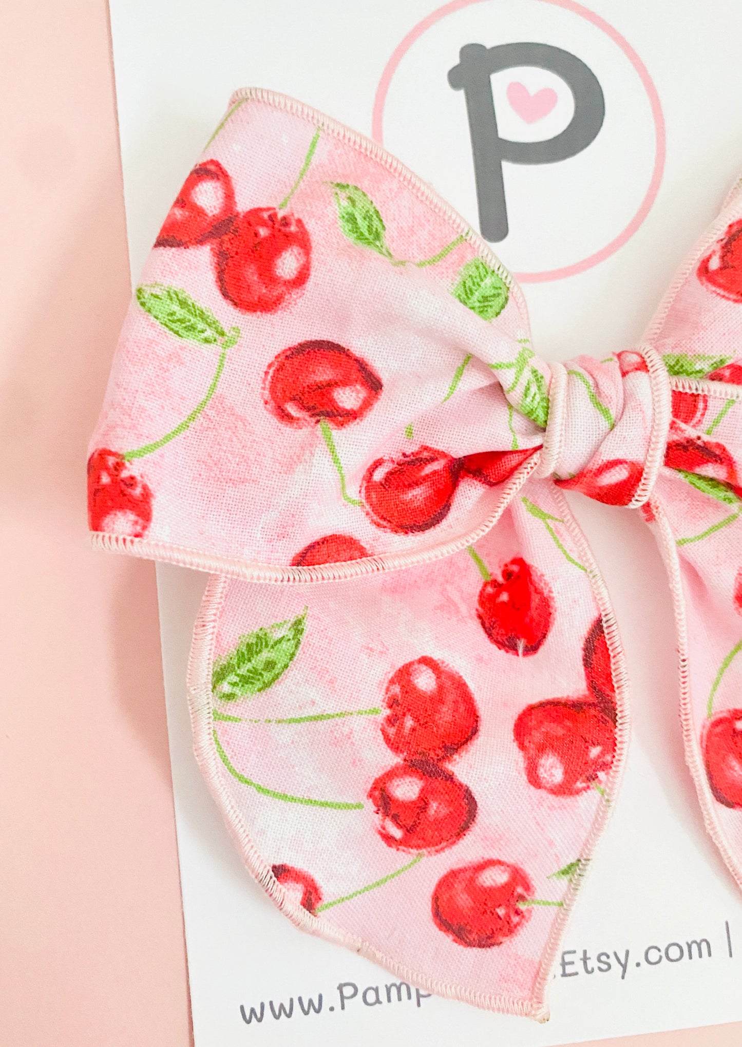 Cherries on Pink Hair Bows