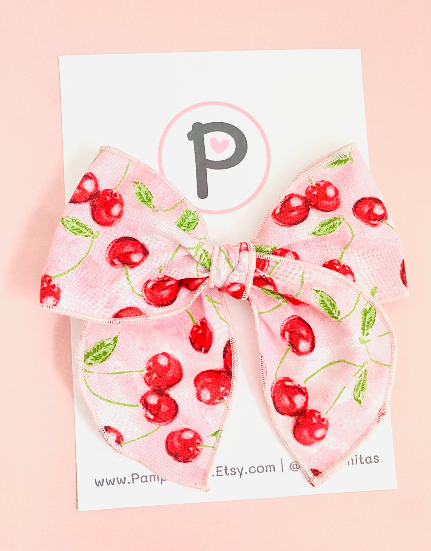 Cherries on Pink Hair Bows