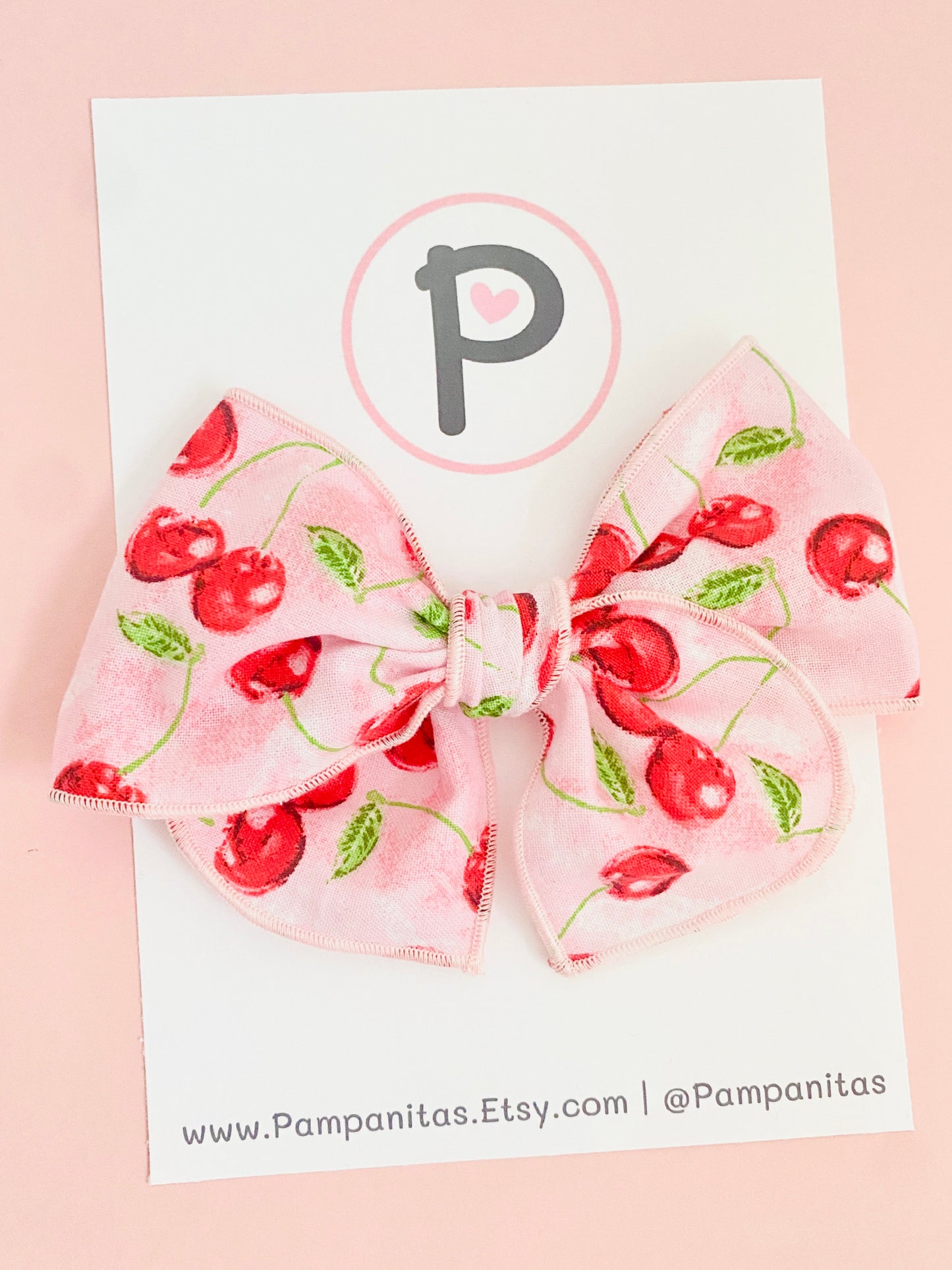 Cherries on Pink Hair Bows