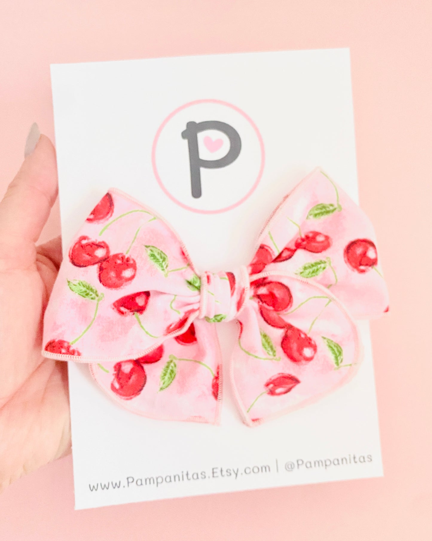 Cherries on Pink Hair Bows