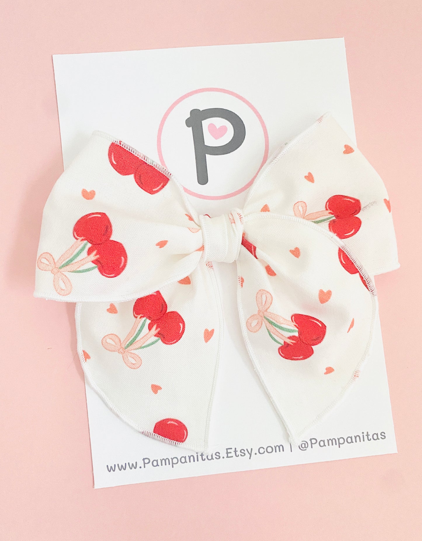 Valentines Hair Bows - Cherry Heart with Bow Pattern