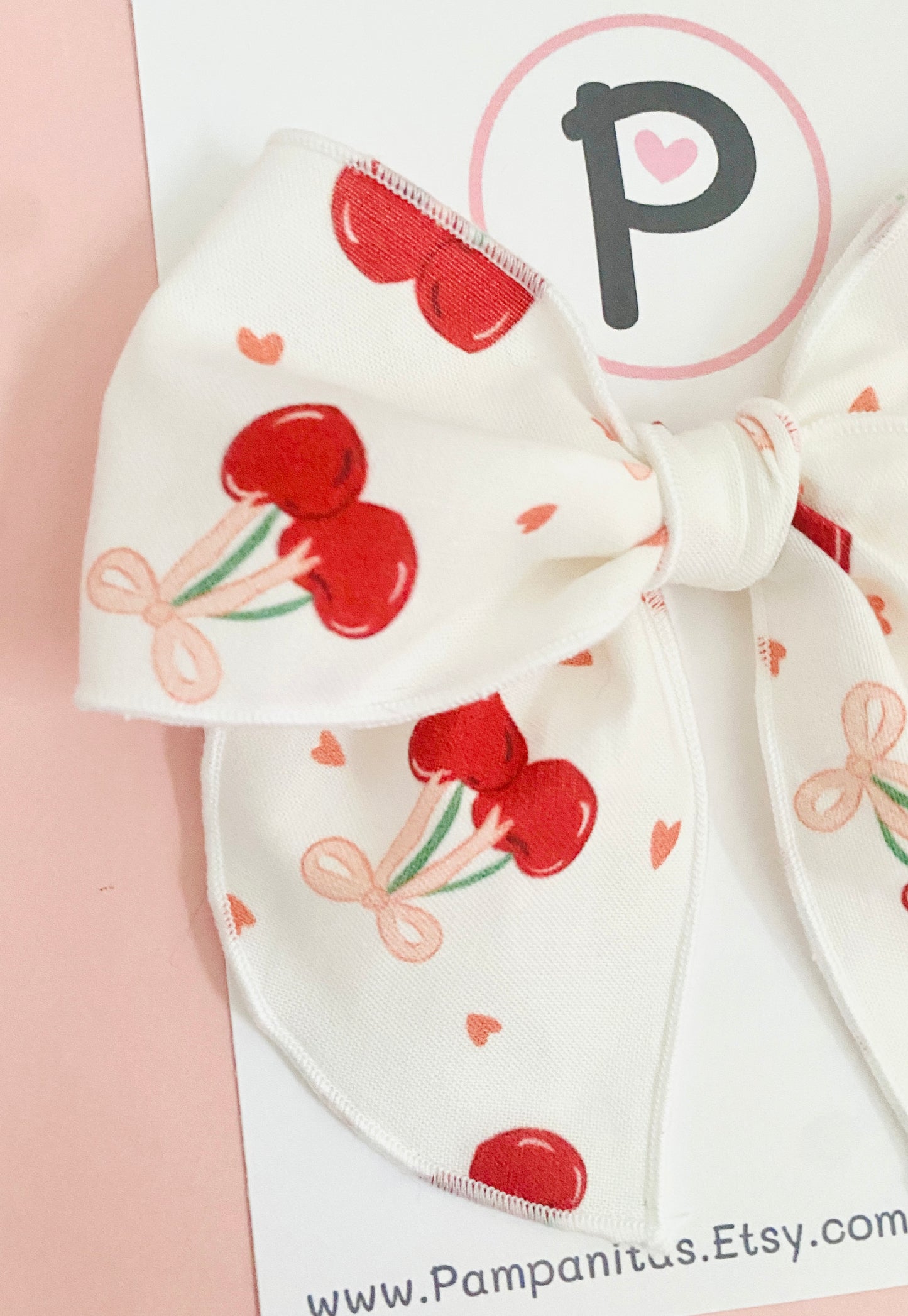 Valentines Hair Bows - Cherry Heart with Bow Pattern
