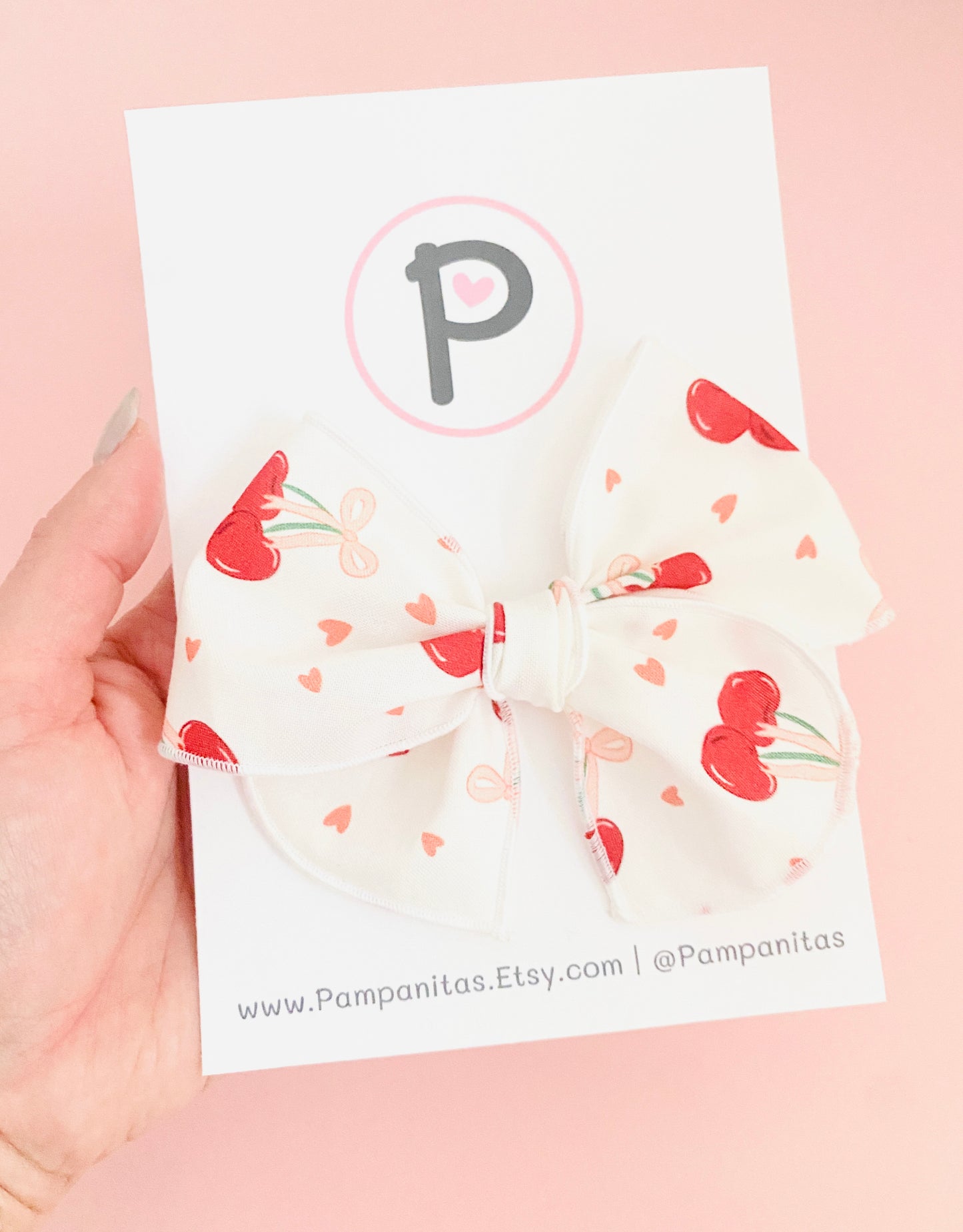 Valentines Hair Bows - Cherry Heart with Bow Pattern