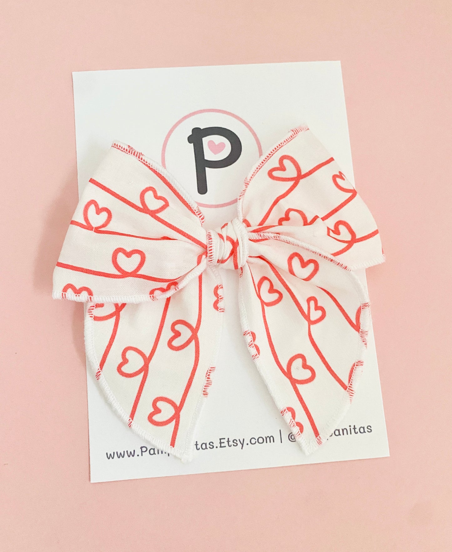 Valentines Hair Bows - Hearts on line Pattern