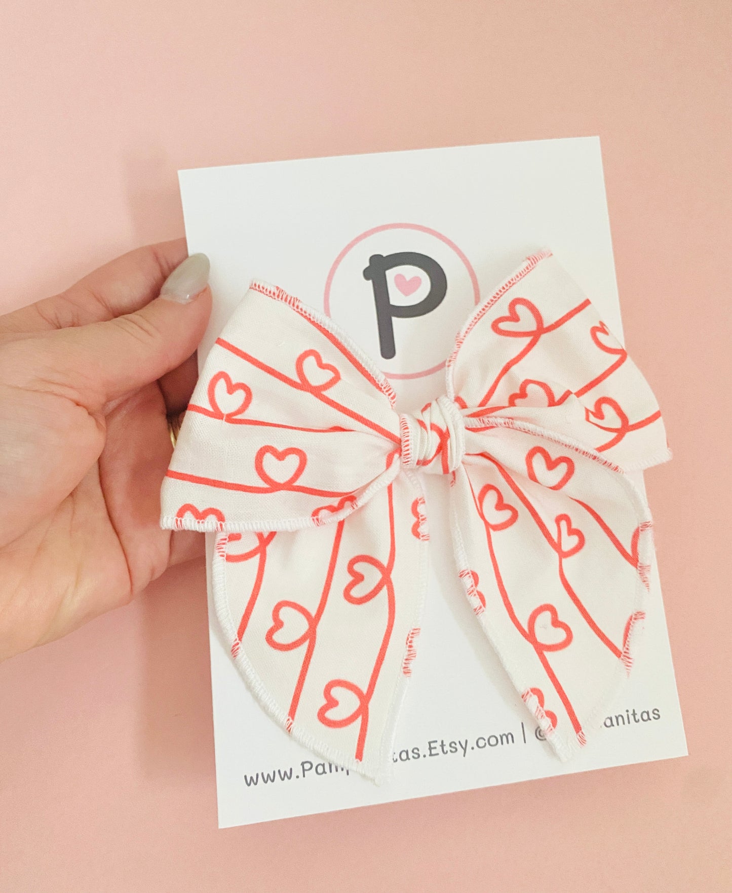 Valentines Hair Bows - Hearts on line Pattern