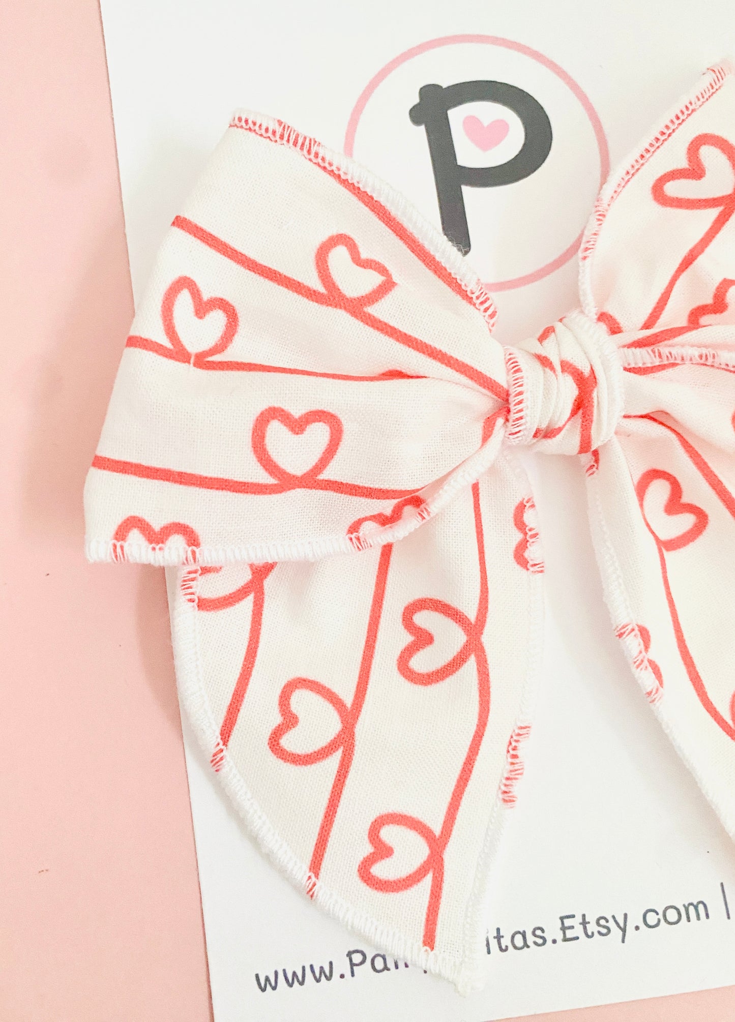 Valentines Hair Bows - Hearts on line Pattern