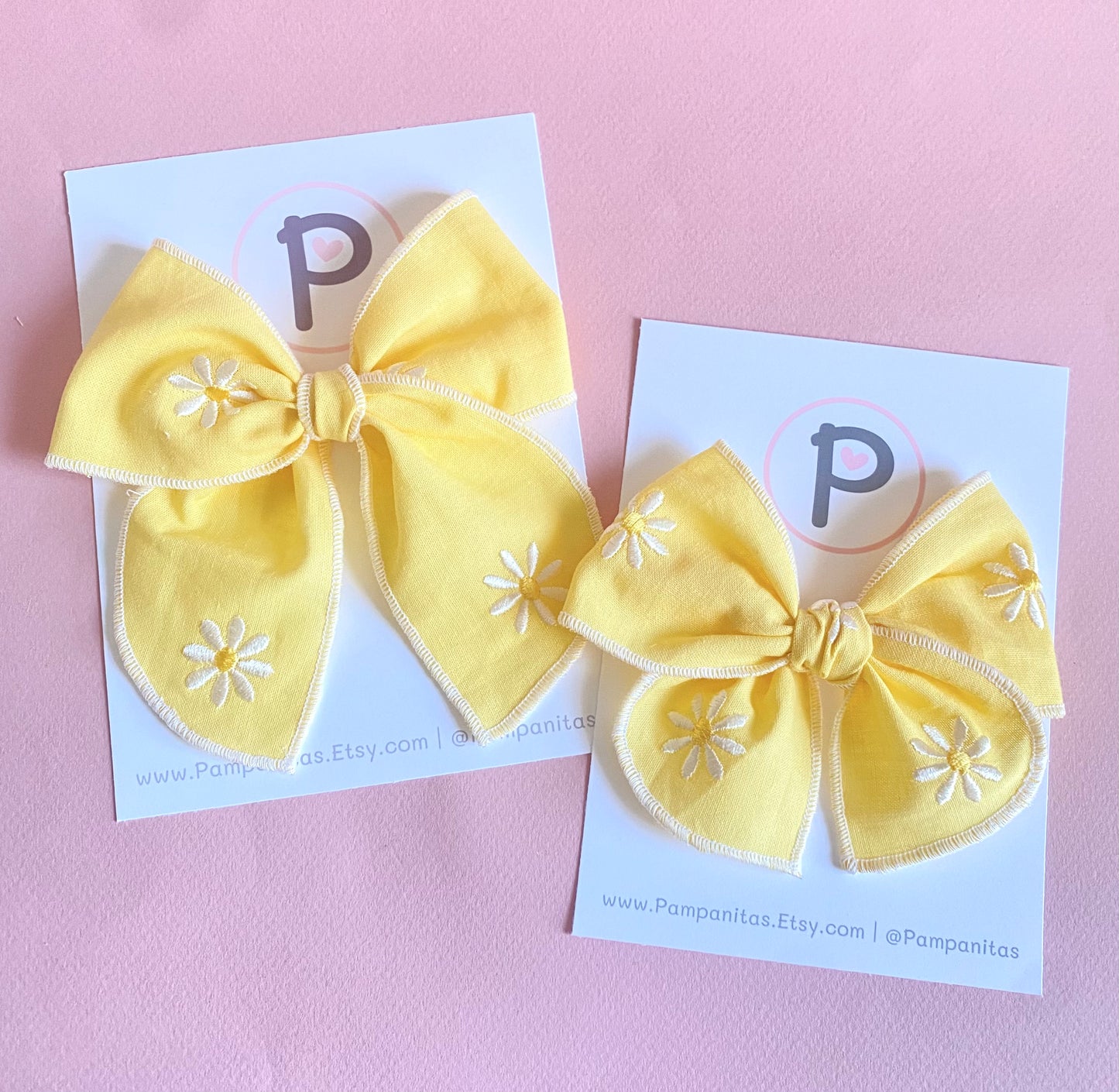 Yellow Amanda Bow - Embroidered Daisies