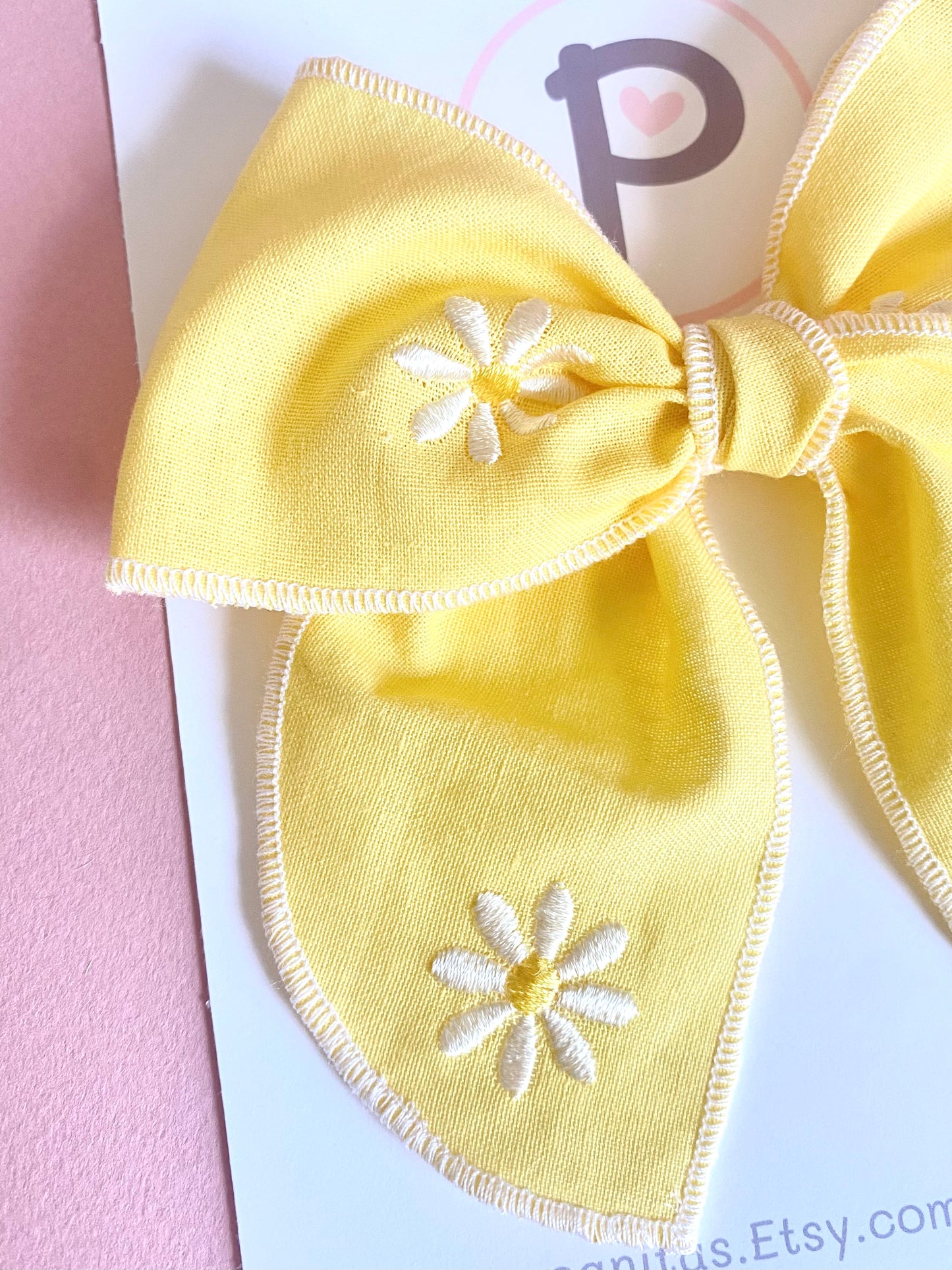 Yellow Amanda Bow - Embroidered Daisies