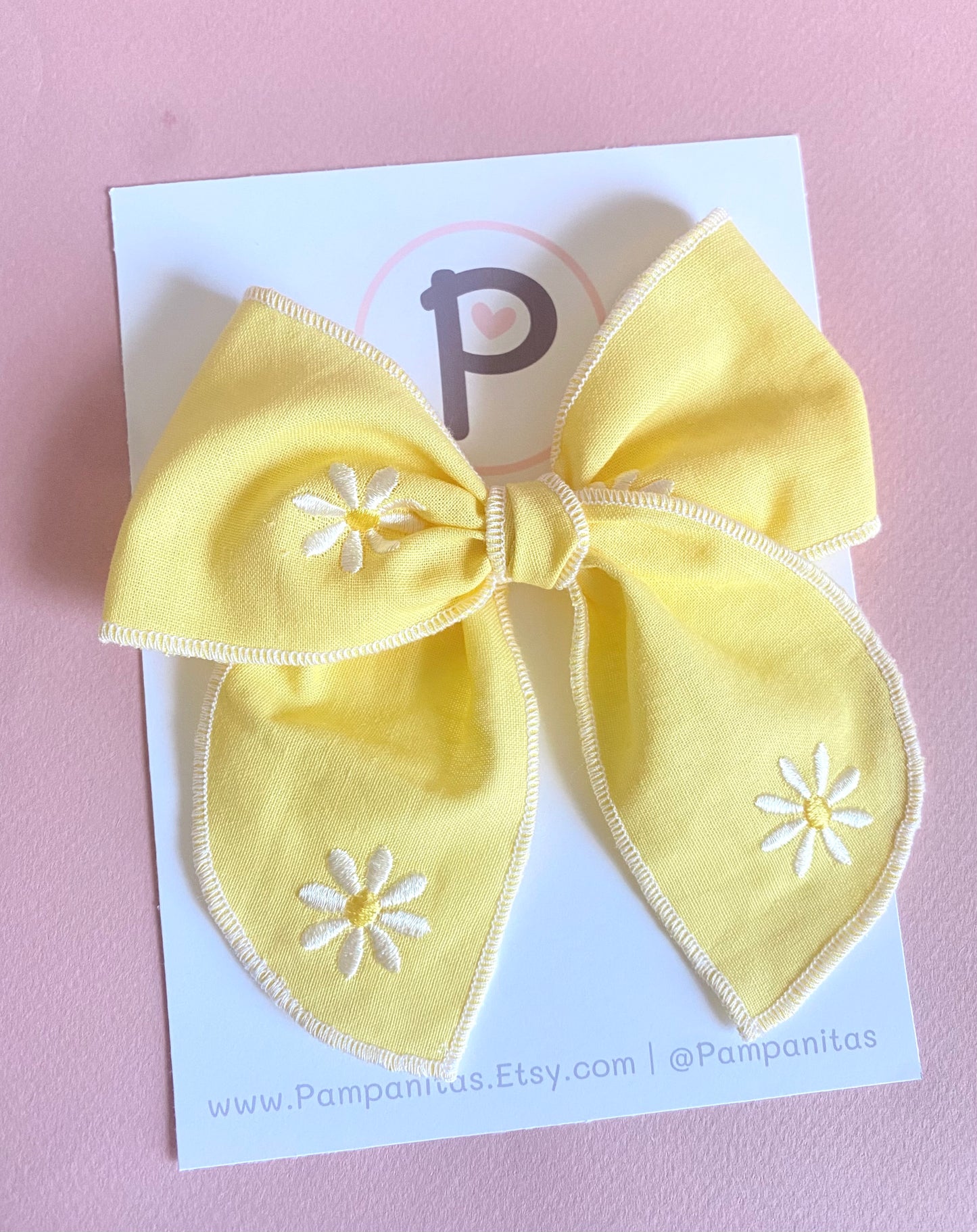 Yellow Amanda Bow - Embroidered Daisies