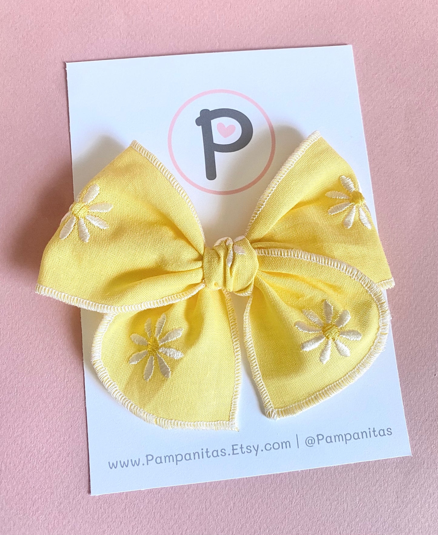 Yellow Amanda Bow - Embroidered Daisies