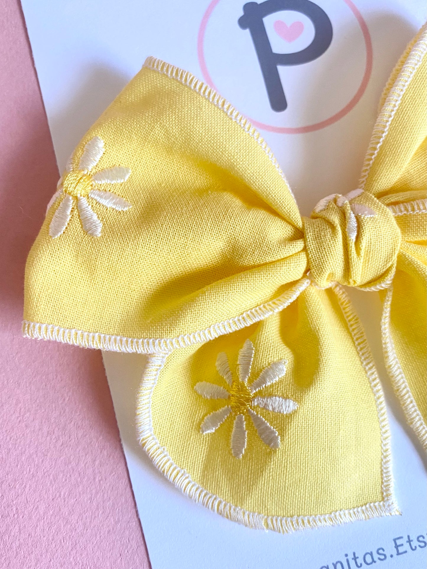 Yellow Amanda Bow - Embroidered Daisies