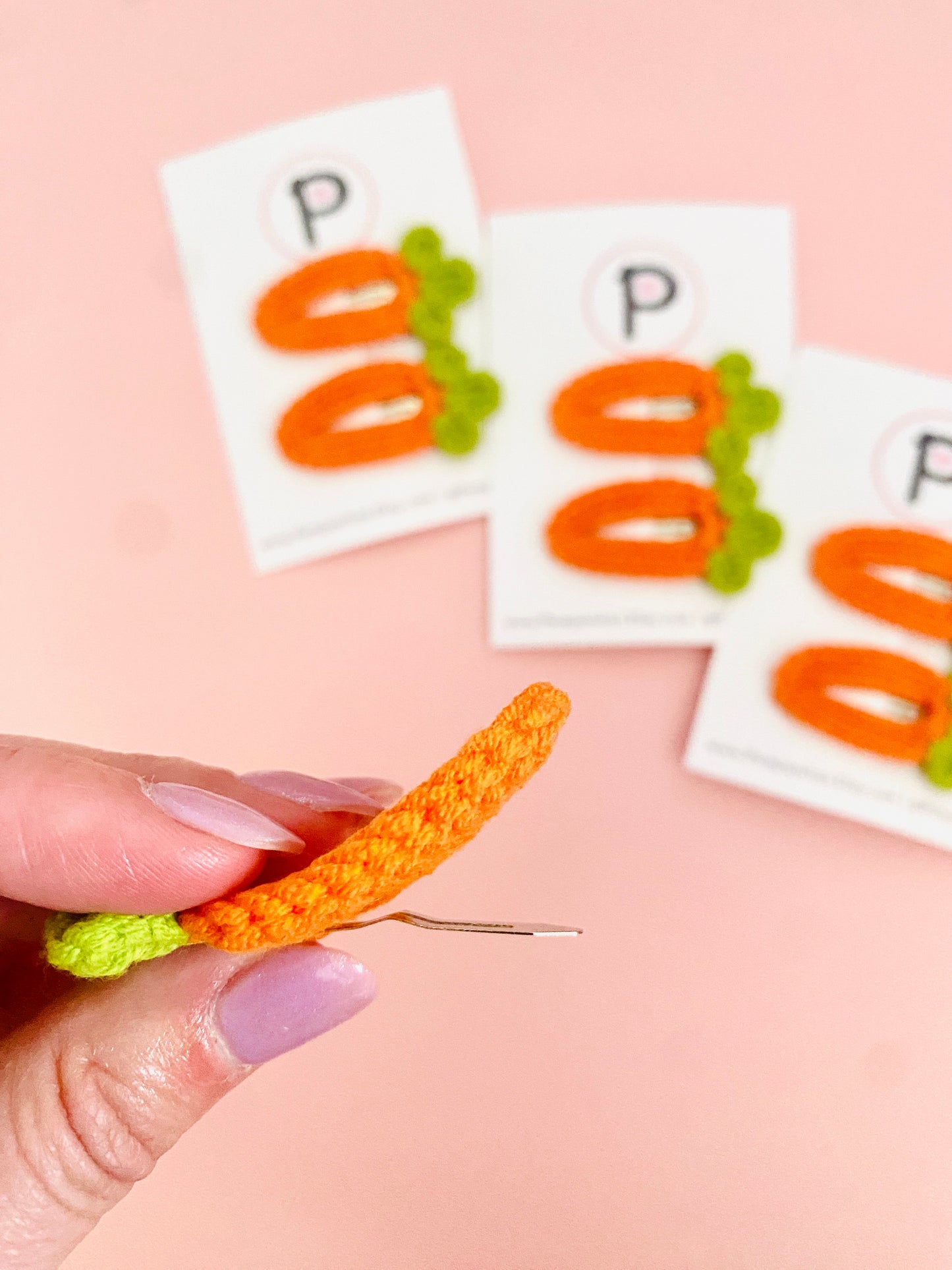 Crochet Carrot Hair Clip Set