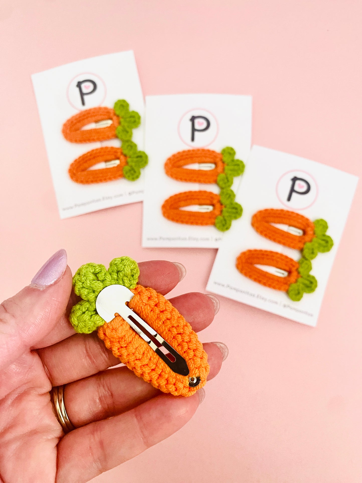 Crochet Carrot Hair Clip Set