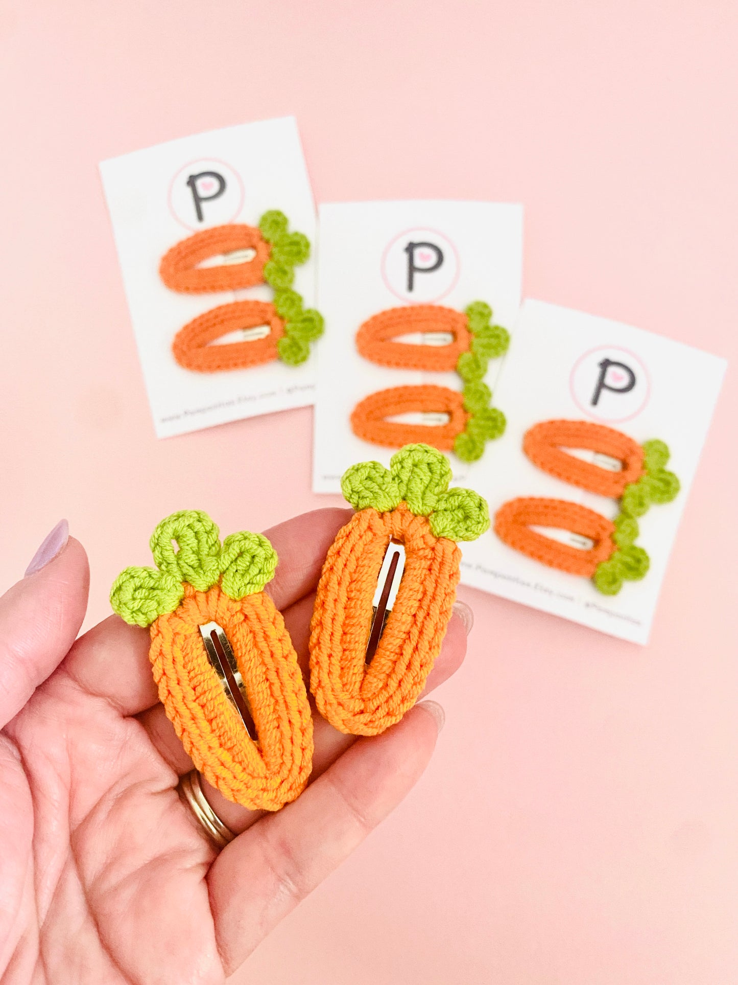 Crochet Carrot Hair Clip Set
