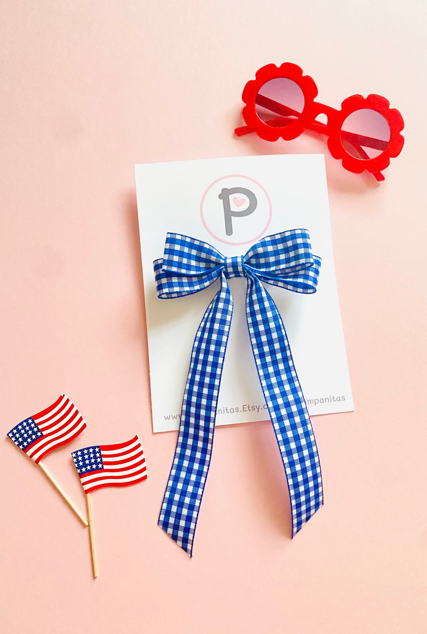 Valentina Bows - White & Blue Plaid
