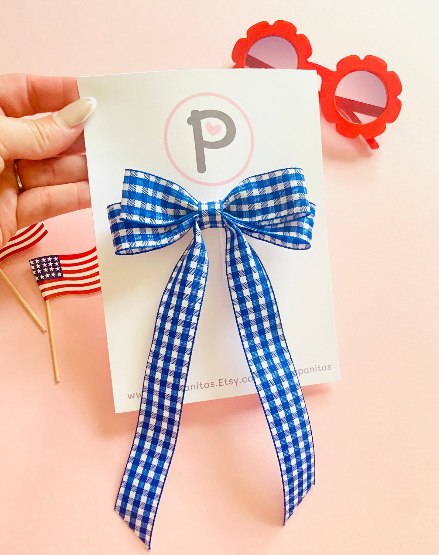 Valentina Bows - White & Blue Plaid