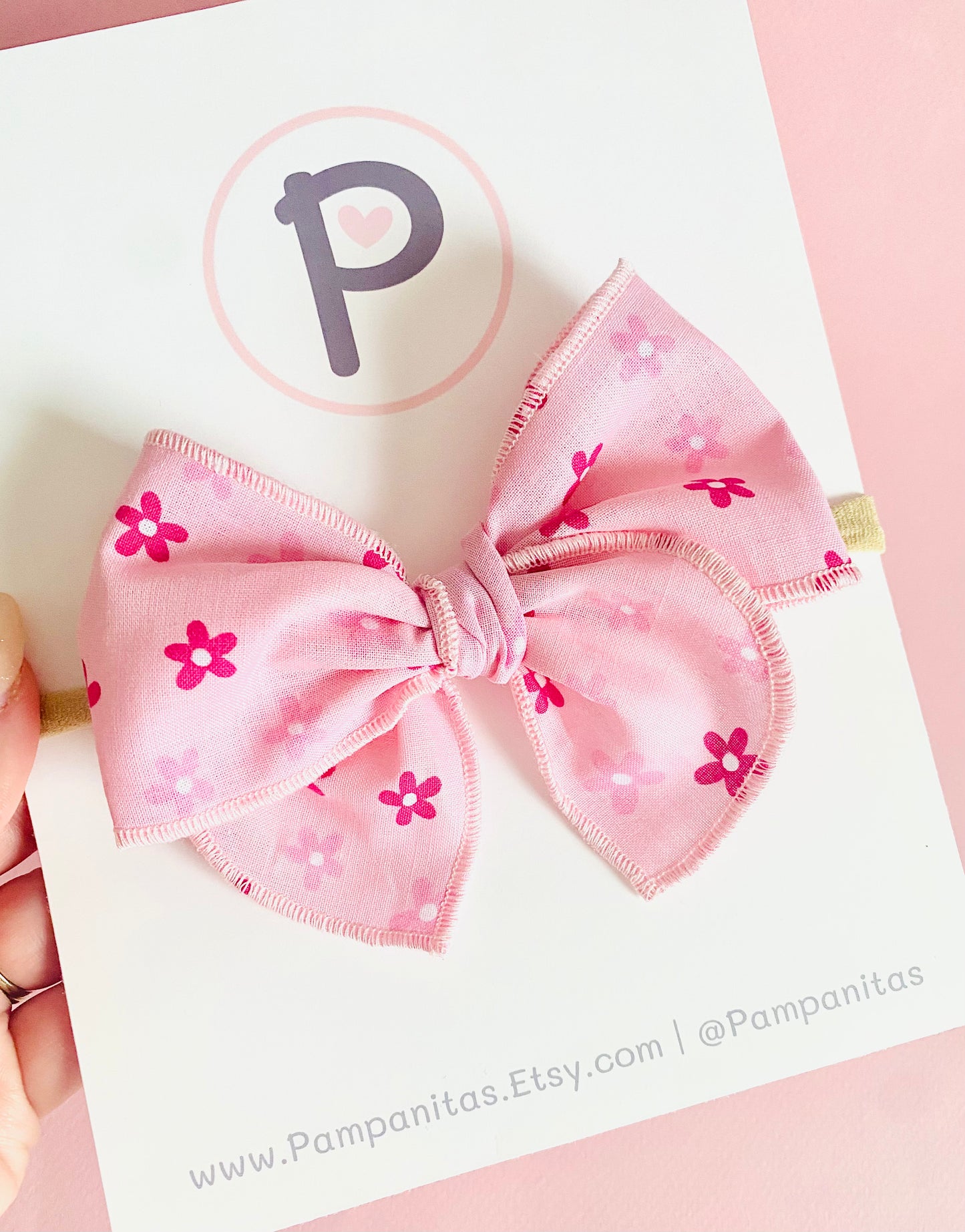 Amanda Pink Flowers Bow