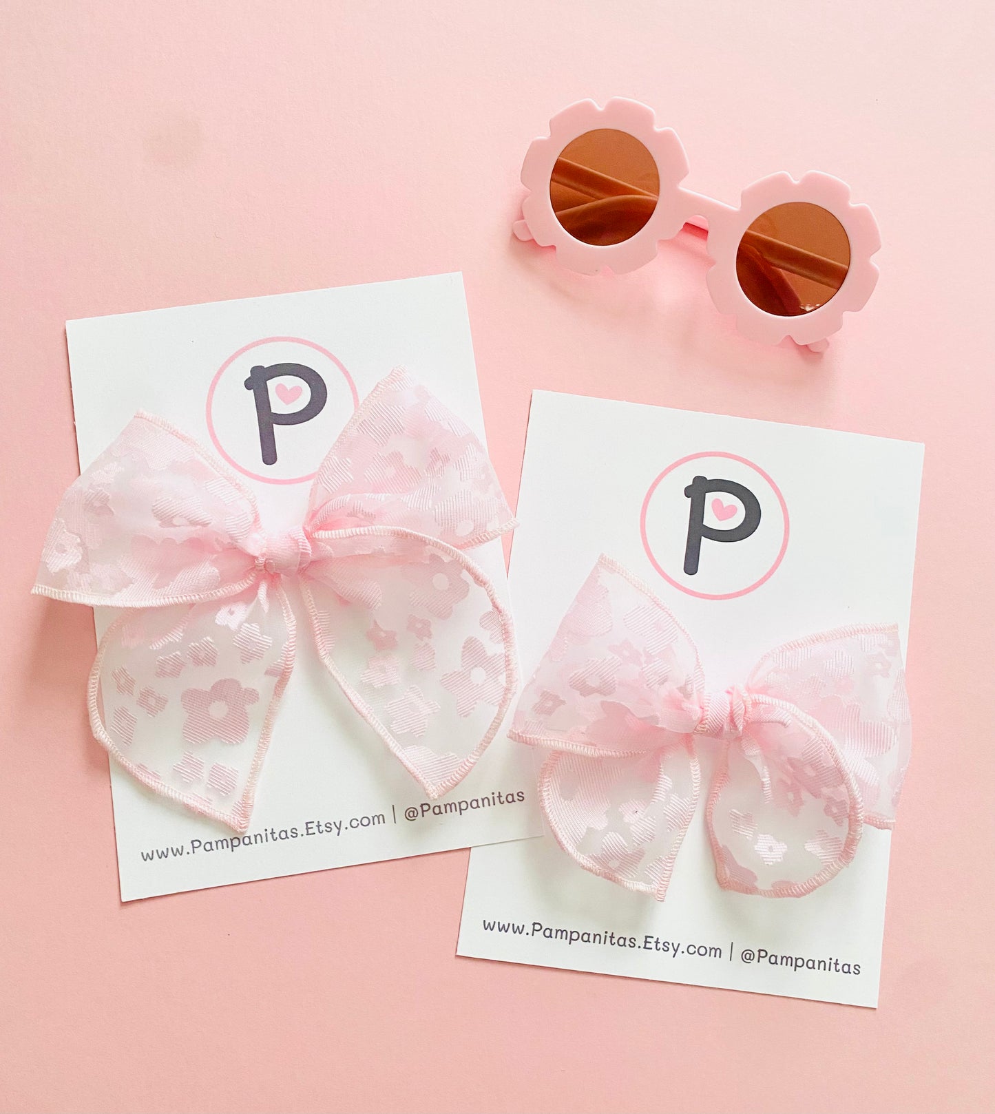 Pink Flowered Tulle Pattern: Amanda Bows