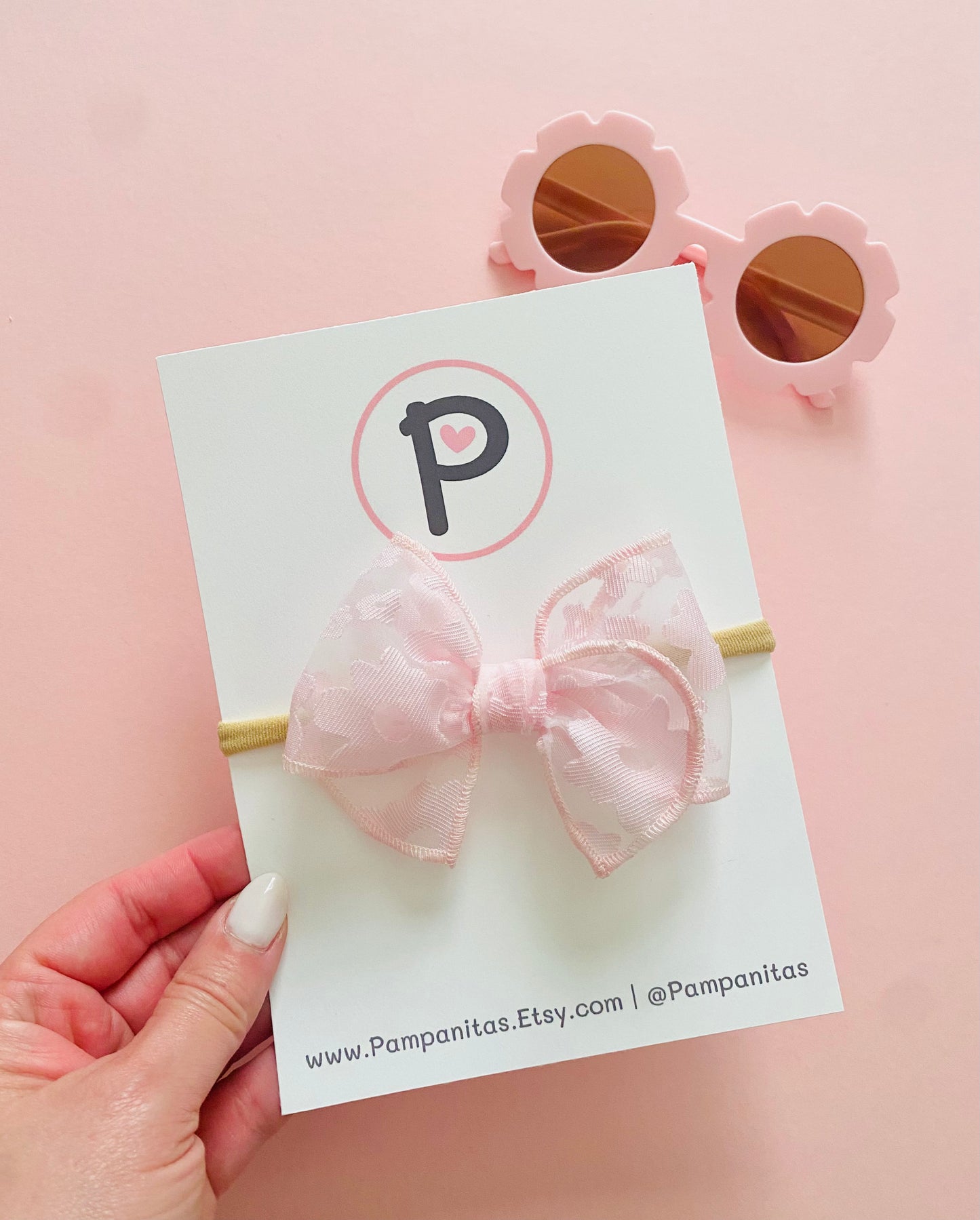Pink Flowered Tulle Pattern: Amanda Bows